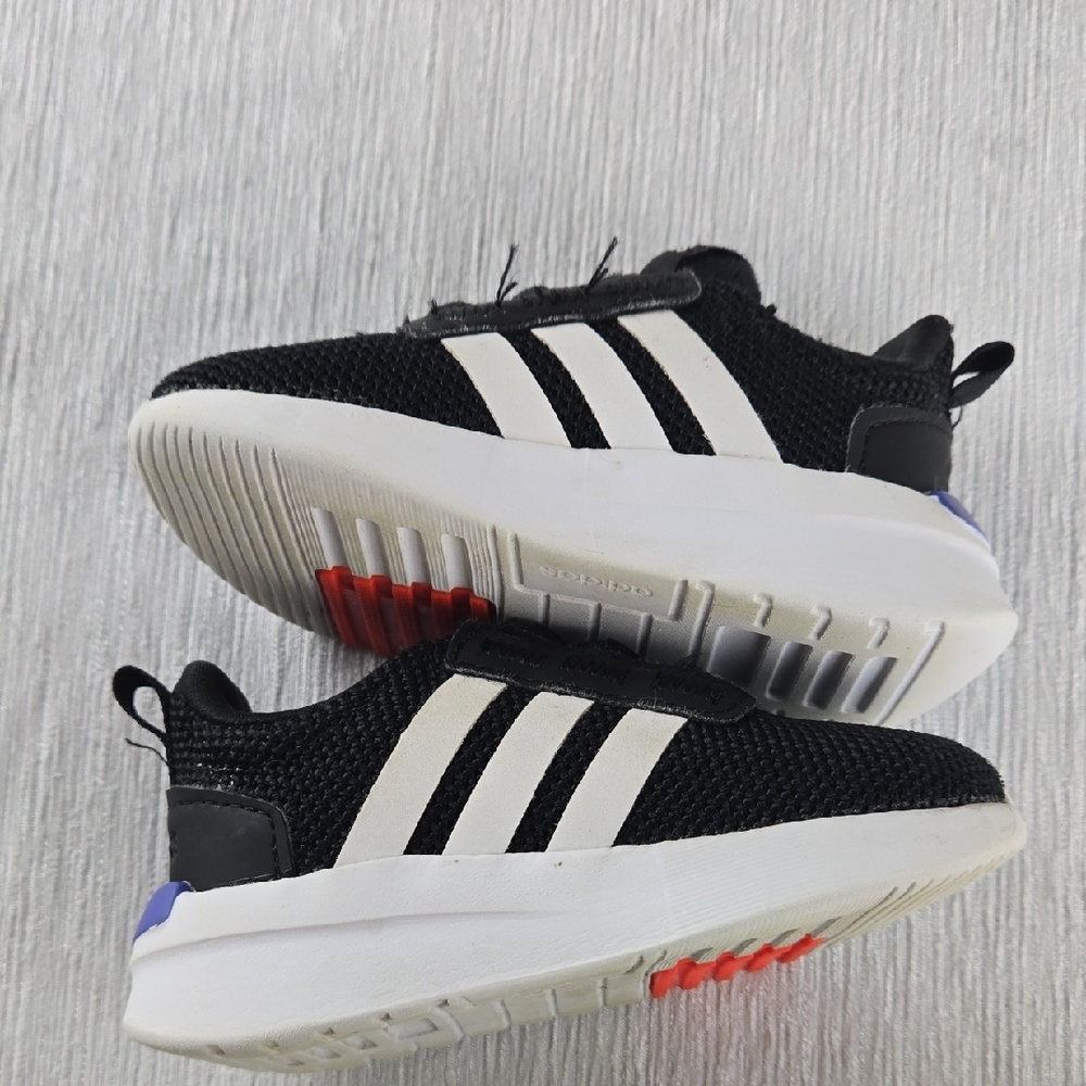 Kids Adidas Black White 3 Stripe‎ Mesh Sneakers Size 5K - Picture 9 of 15